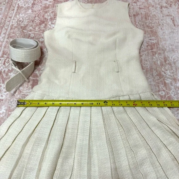 NWT Commense Tweed Pleated Cream Dress - Picture 9 of 14